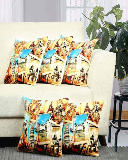 World Pic Velvet Cushion Covers | Set of 5 | 16 x 16 inches