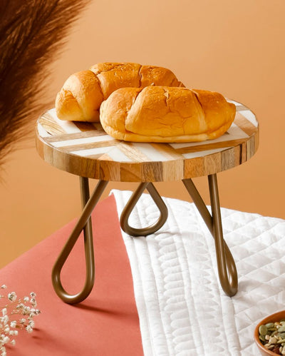 A Vintage Affair Wooden Top Golden Cake Stand | 8 x 6 inches