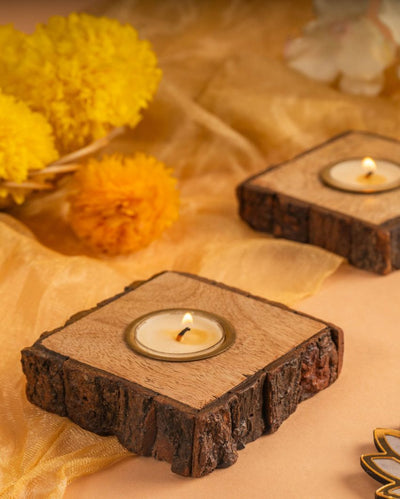 Square Wooden Tea Light Holder | 10 x 10 cm / 4 x 4 inches