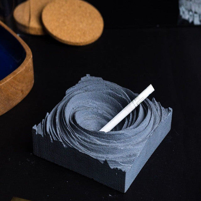 Sleek Spiraled Structure Cyclone Concrete Ashtray | 5 x 5 x 2 inches