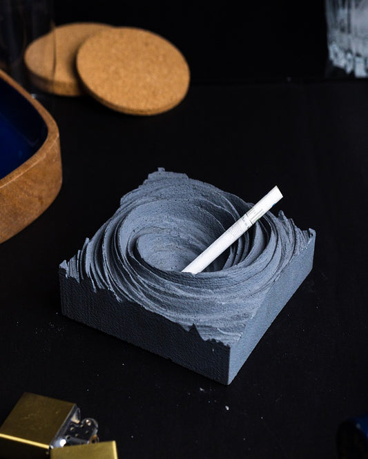 Sleek Spiraled Structure Cyclone Concrete Ashtray | 5 x 5 x 2 inches