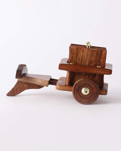 Beautiful Brown Plough Coasters with Wooden Stand | Set of 5 | 4 x 4 inches