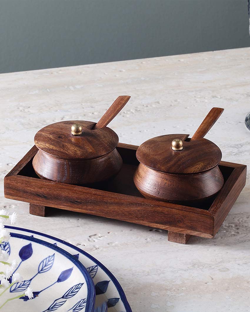 Elegant Mango Wood Serving Bowl Set with Tray & Spoons