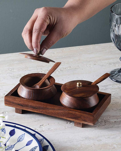 Elegant Mango Wood Serving Bowl Set with Tray & Spoons