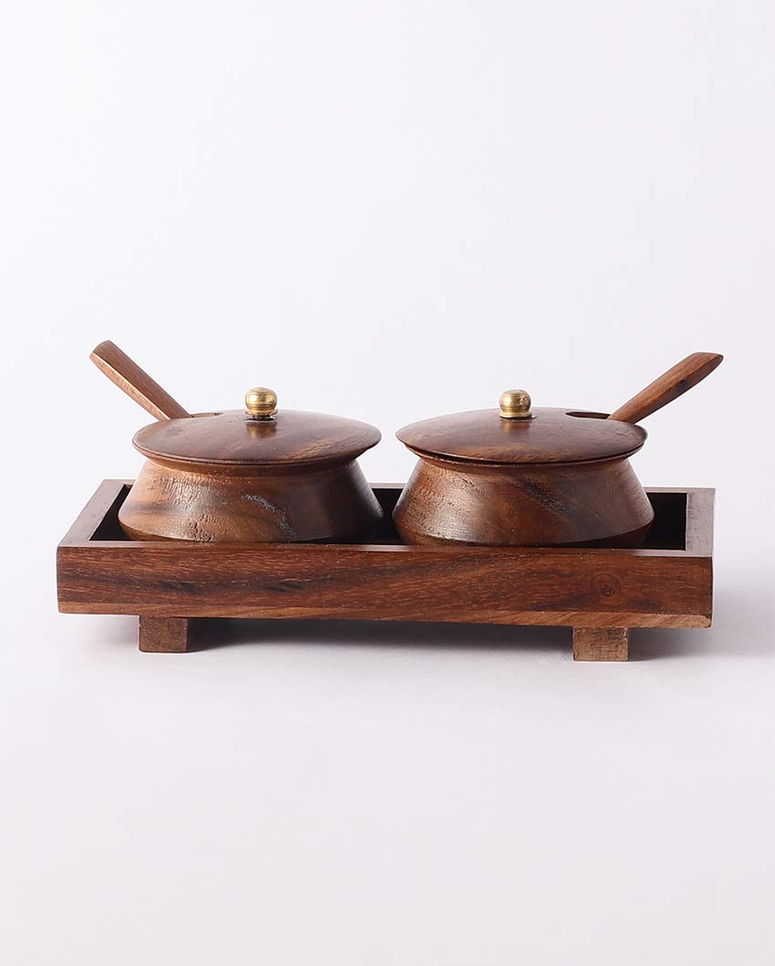 Elegant Mango Wood Serving Bowl Set with Tray & Spoons