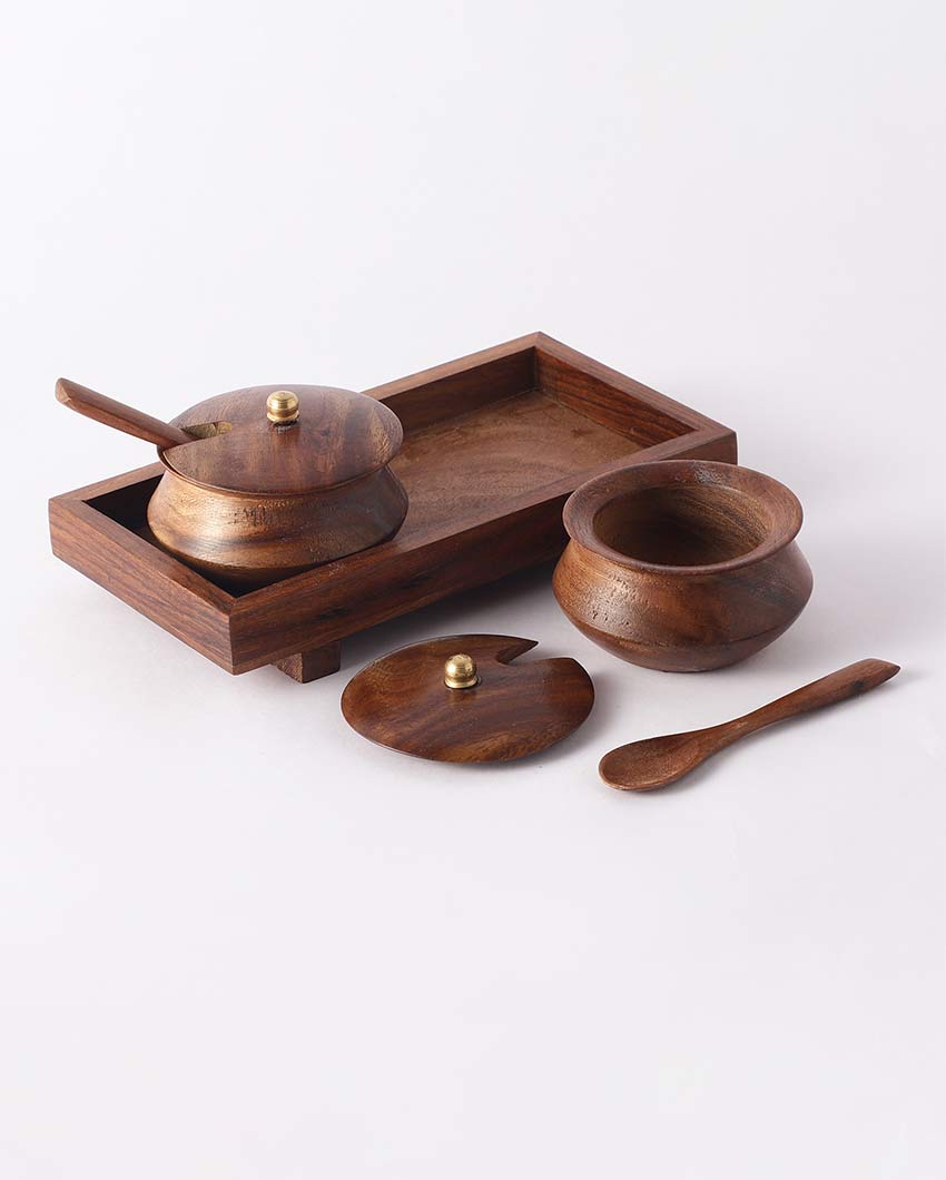 Elegant Mango Wood Serving Bowl Set with Tray & Spoons