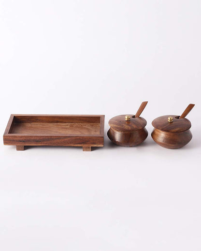 Elegant Mango Wood Serving Bowl Set with Tray & Spoons