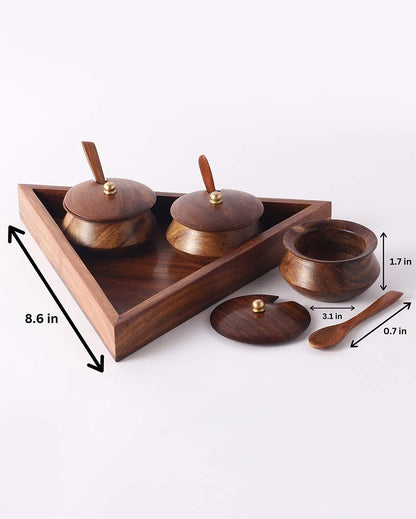 Elegant Mango Wood Serving Bowl Set with Tray & Spoons