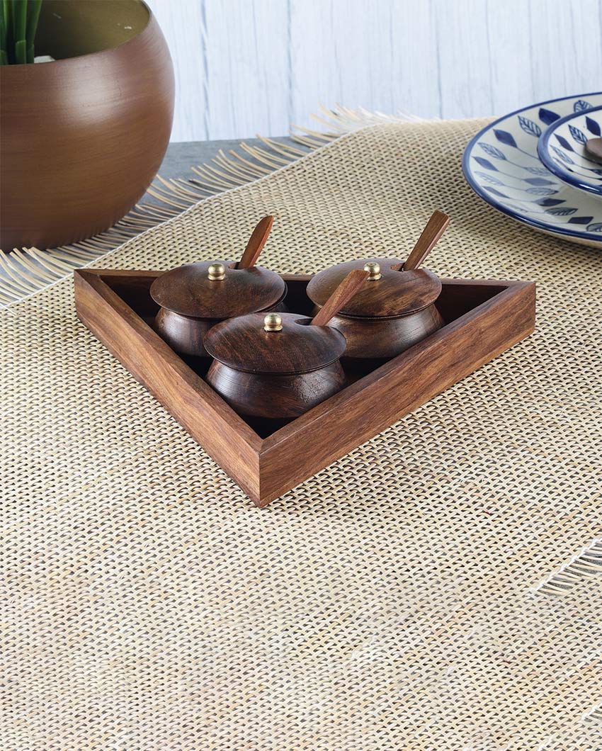 Elegant Mango Wood Serving Bowl Set with Tray & Spoons