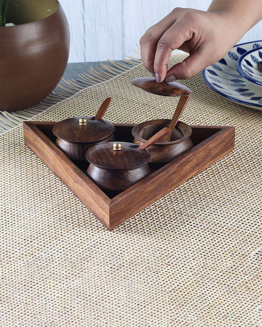 Elegant Mango Wood Serving Bowl Set with Tray & Spoons