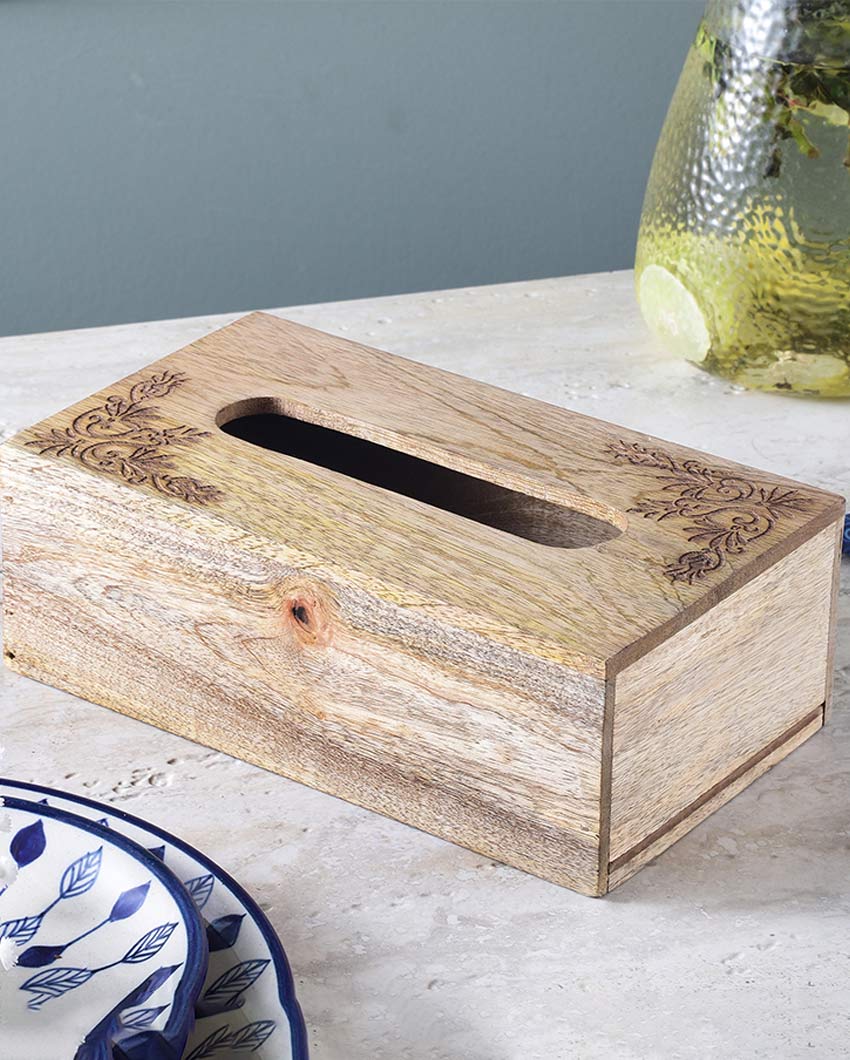 Durable Wooden Brown Tissue Box Holder | 9 x 6 x 4 inches