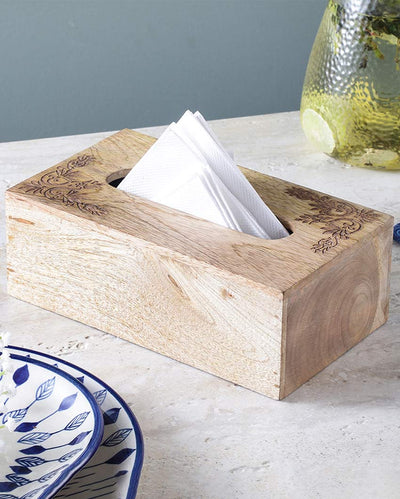 Durable Wooden Brown Tissue Box Holder | 9 x 6 x 4 inches