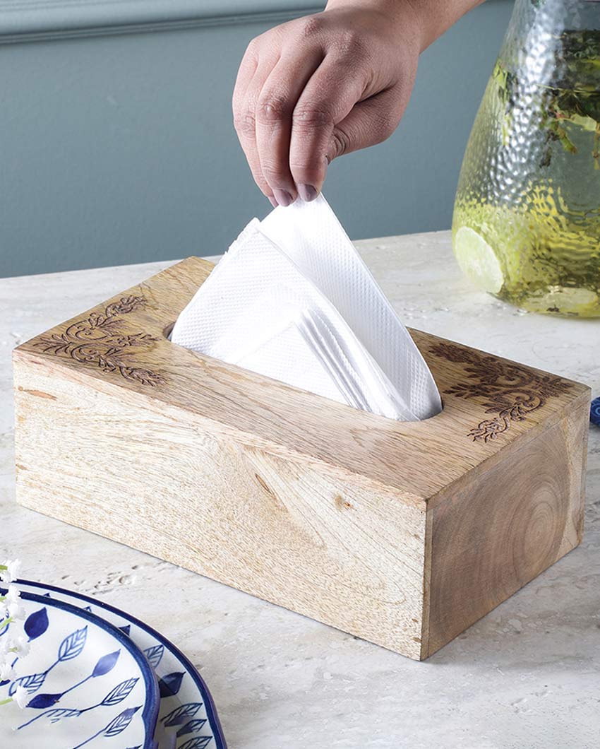 Durable Wooden Brown Tissue Box Holder | 9 x 6 x 4 inches