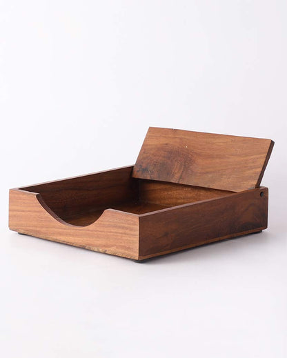 Premium Wooden Carved Brown Tissue Holder | 7 x 7 x 2 inches