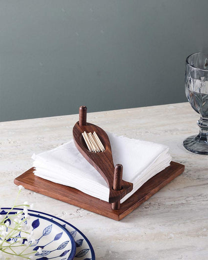 Elegant Stylish Wooden Brown Tissue Holder | 7 x 7 x 3 inches