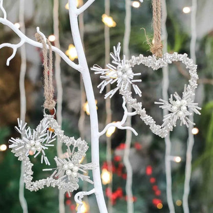 Cream Silver Christmas Ornament Hanging | Set of 2