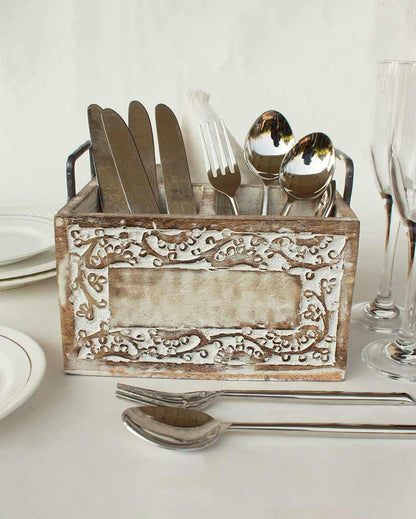Vintage Design White Wooden Cutlery Holder