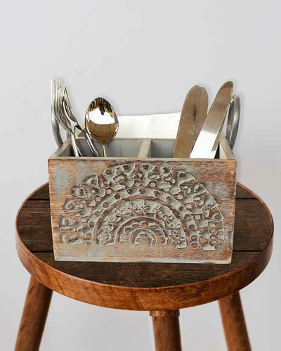 Retro Design Grey Wooden Cutlery Holder