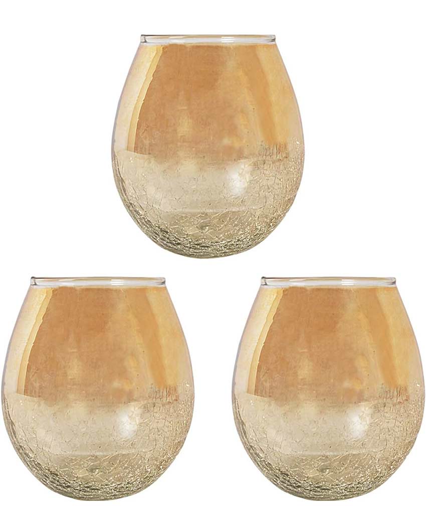 Premium Glass Gold-Plated Tealight Holder | Set of 3 | 3 x 5 inches