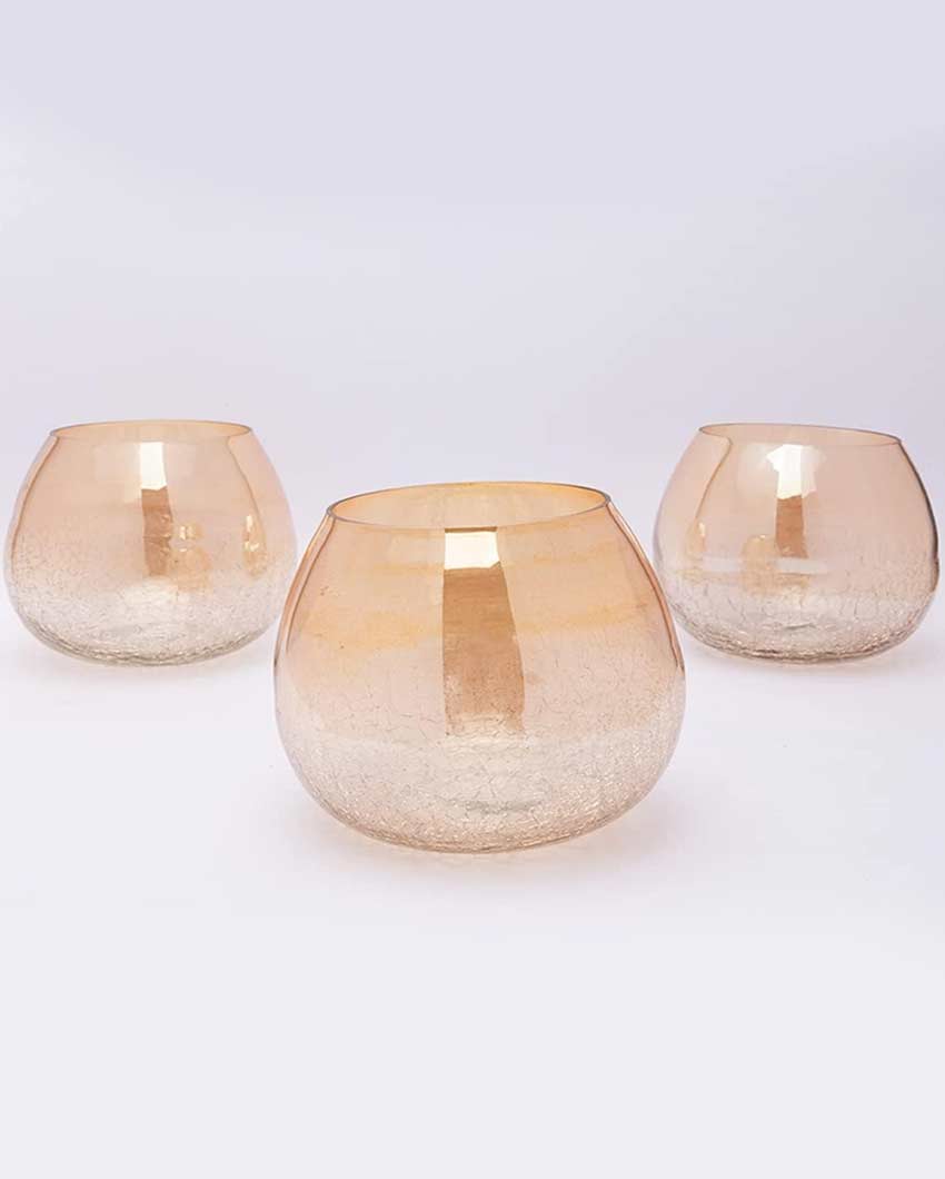 Premium Glass Gold-Plated Tealight Holder | Set of 3 | 3 x 5 inches