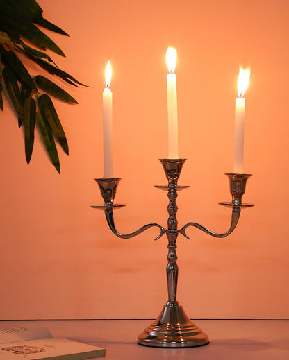 Elegant Three Arm Design For Hosting Candlelight Events Aluminium Candle Holder | 10 x 4 x 11 inches