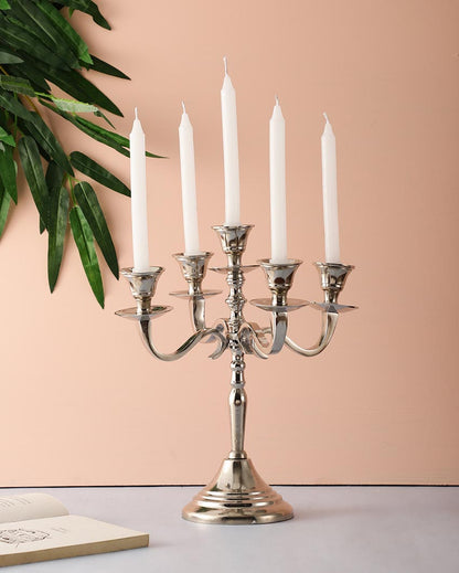 Graceful Five Arm Design For Ambience Any Space Aluminium Candle Holder | 10 x 4 x 11 inches