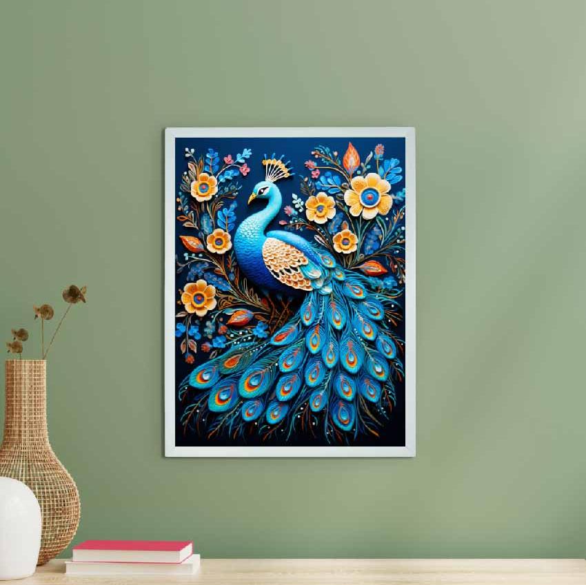 Peacock Bloom Canvas Elegance Wall Painting