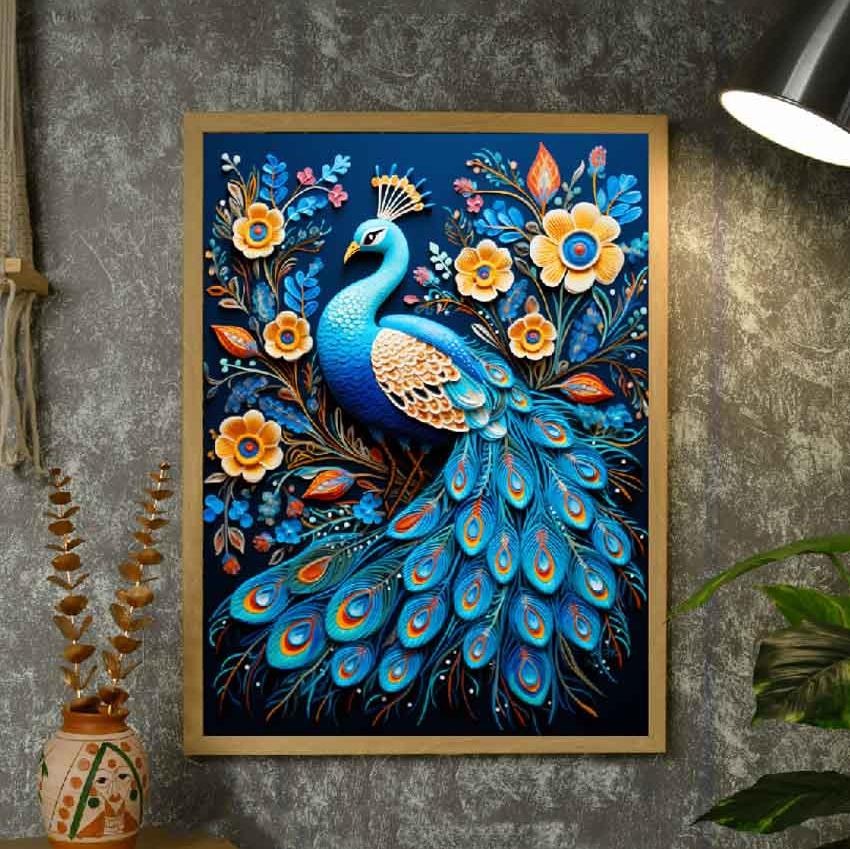 Peacock Bloom Canvas Elegance Wall Painting