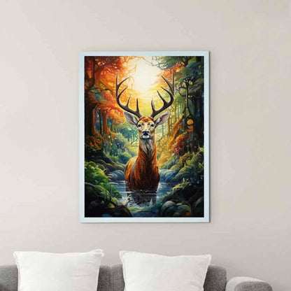 Long Horn Deer Abstract Canvas Wall Painting