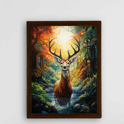 Long Horn Deer Abstract Canvas Wall Painting