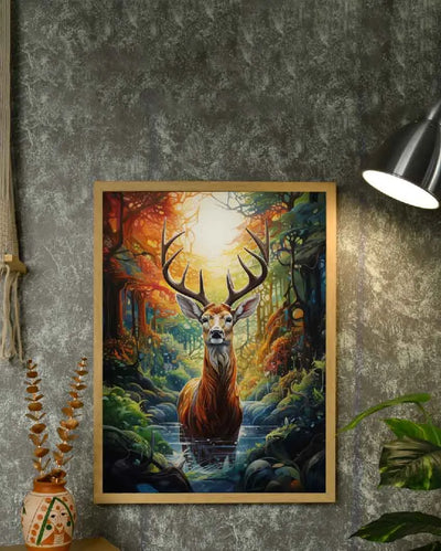 Long Horn Deer Abstract Canvas Wall Painting