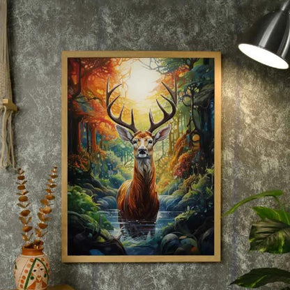 Long Horn Deer Abstract Canvas Wall Painting