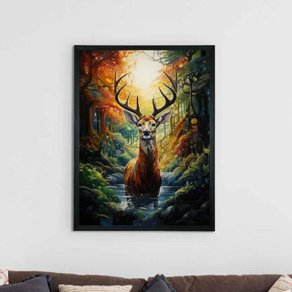 Long Horn Deer Abstract Canvas Wall Painting