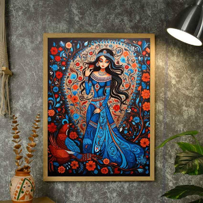 Aura Collection Canvas Blue Girl Flower Wall Painting