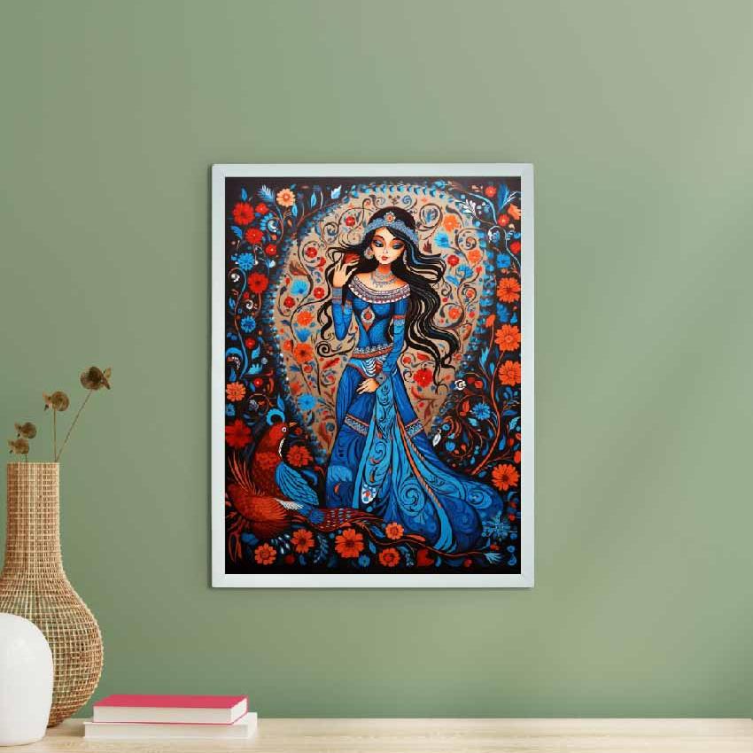 Aura Collection Canvas Blue Girl Flower Wall Painting