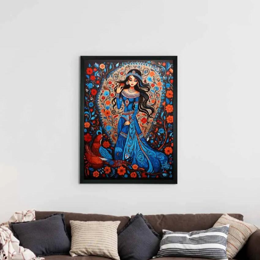 Aura Collection Canvas Blue Girl Flower Wall Painting