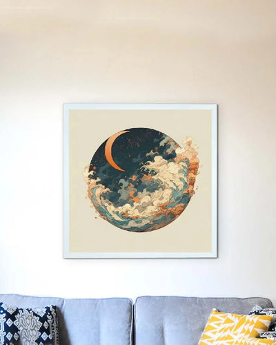 Moon Over Earth Line Art Chitran Canvas Wall Painting