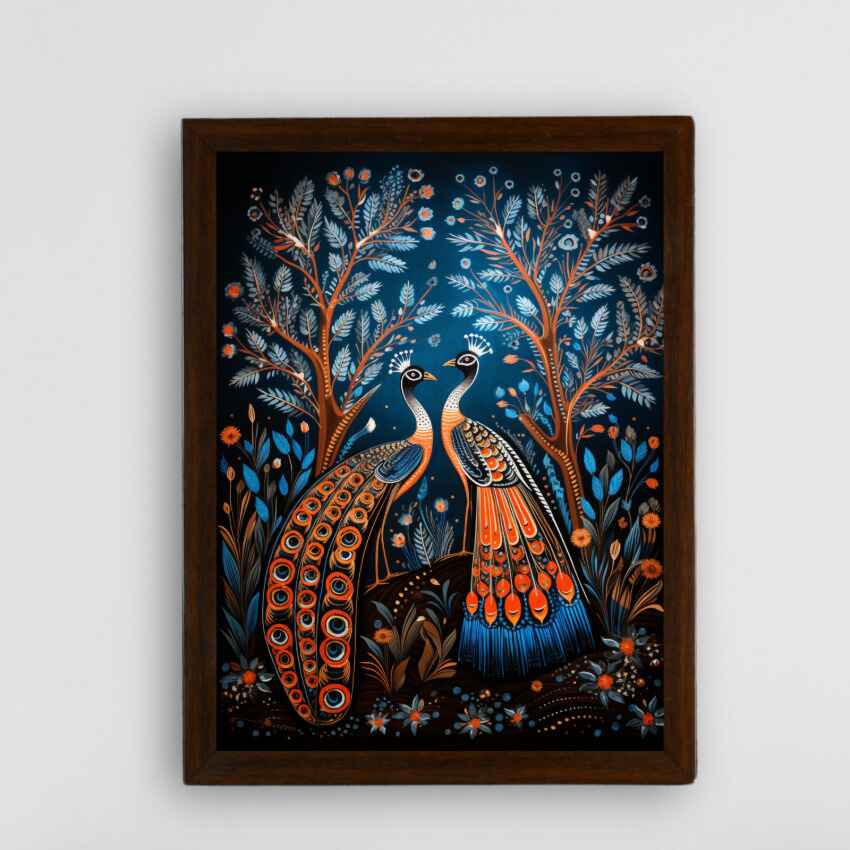 Two Peacock Blue Canvas Wall Painting