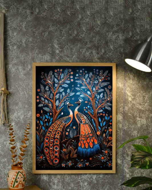 Two Peacock Blue Canvas Wall Painting