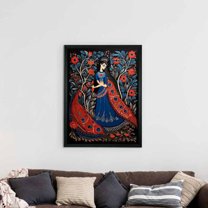 Women in Blue Peacock Aura Canvas Wall Painting