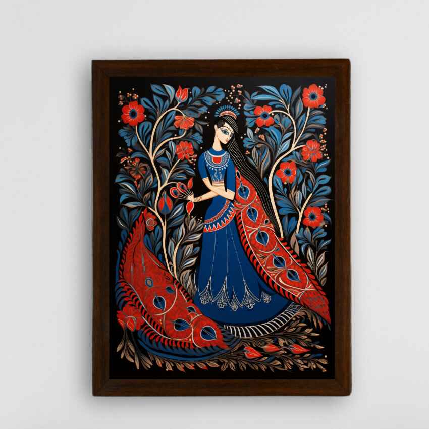 Women in Blue Peacock Aura Canvas Wall Painting