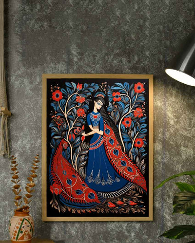 Women in Blue Peacock Aura Canvas Wall Painting