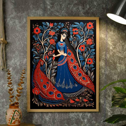 Women in Blue Peacock Aura Canvas Wall Painting