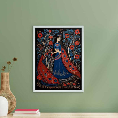 Women in Blue Peacock Aura Canvas Wall Painting