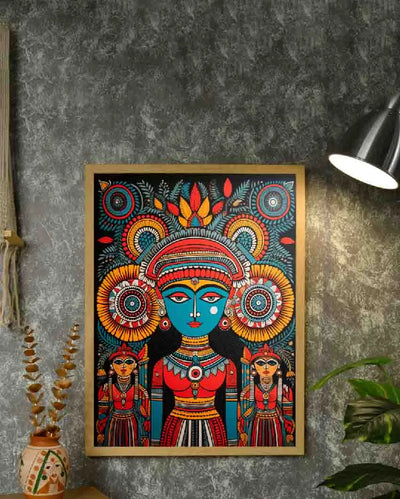 Handcrafted Canvas Women's Circle Mukut Wall Painting