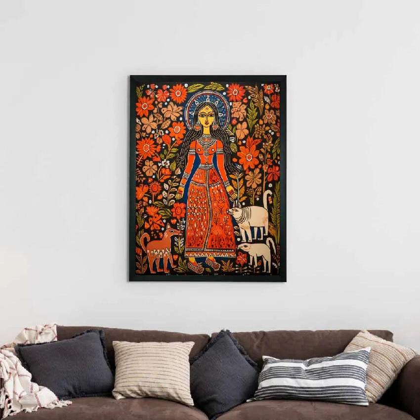 Women in Red Flower Aura Elegance Canvas Wall Painting