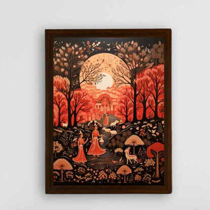 Sheep & Woman in Framed Canvas Wall Painting