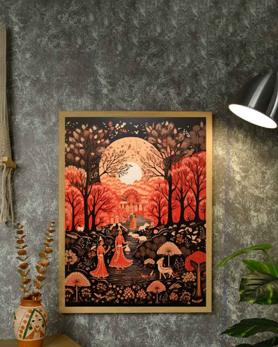 Sheep & Woman in Framed Canvas Wall Painting