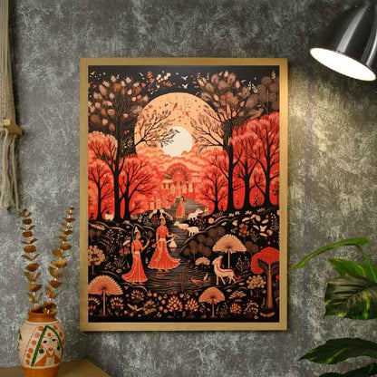 Sheep & Woman in Framed Canvas Wall Painting