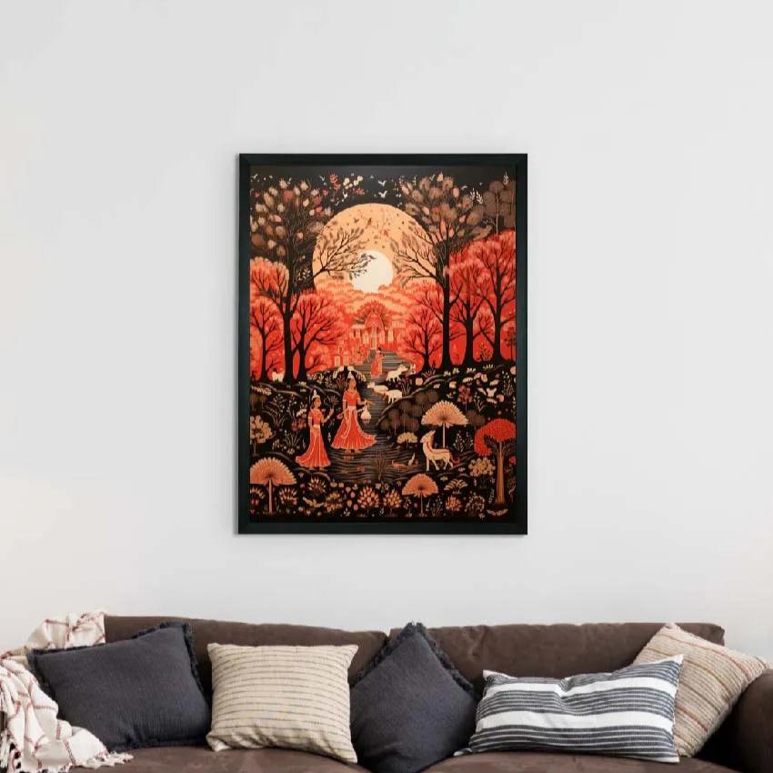 Sheep & Woman in Framed Canvas Wall Painting